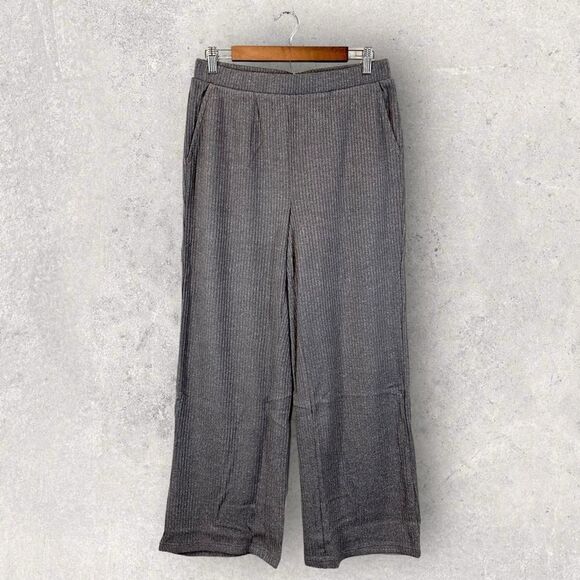 EZ by Nina Leonard Gray Wide Leg Pull On Pants Ribbed Knit Size M New - Picture 1 of 9